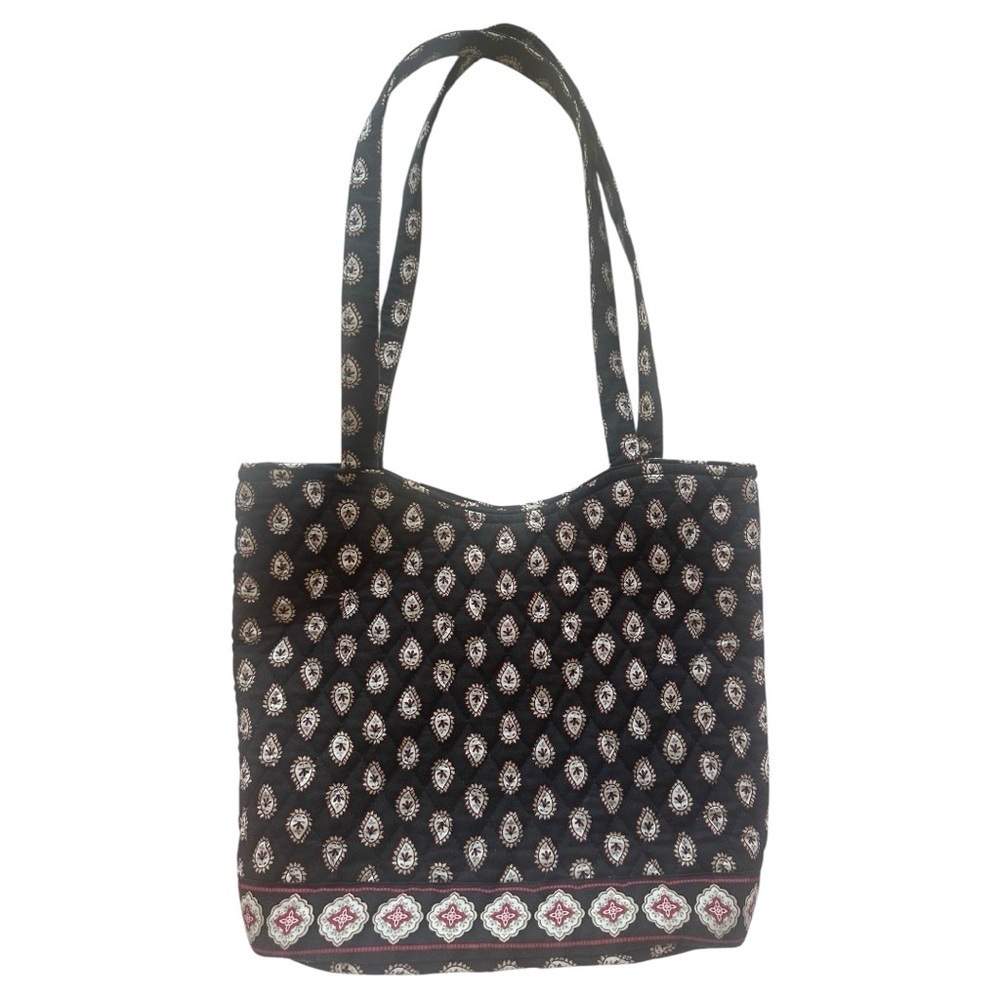 Vera Bradley black & white paisley/medallion shoulder tote bag with long straps